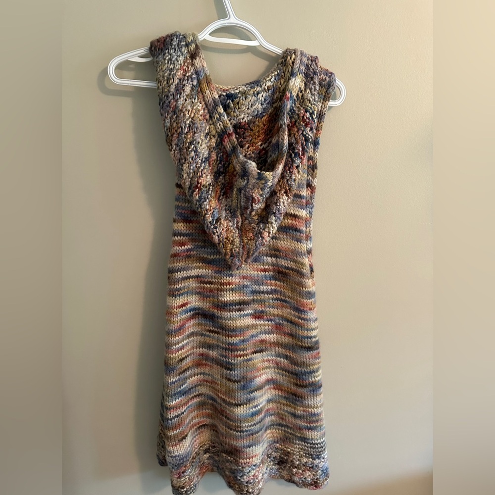 Hand knit  Boho style  Vest with Unique wooden buttons